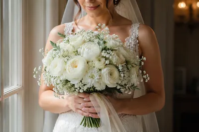 Bride Holding White Wedding Bouquet