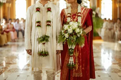 Bride Holding White Bouquet in Festive Ceremony