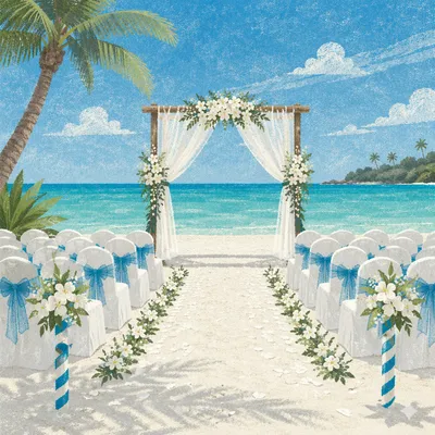 Beach Wedding Floral Arch Ceremony Setup