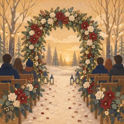 Outdoor Holiday Wedding Floral Arch Ceremony