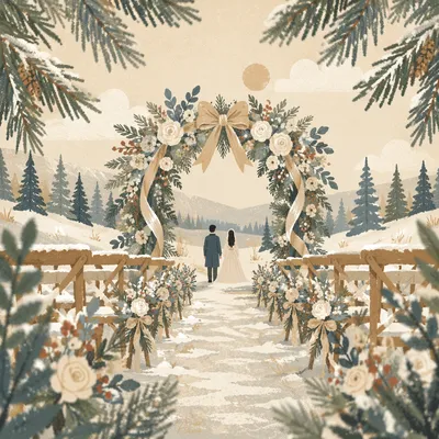 Outdoor Winter Wedding Floral Arch