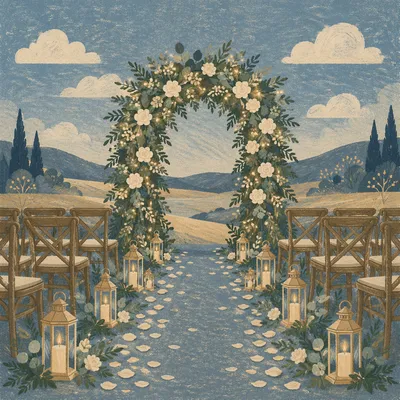 Winter Garden Wedding Floral Arch at Sunset