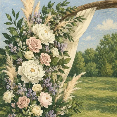 Romantic Outdoor Wedding Floral Arch Close-Up