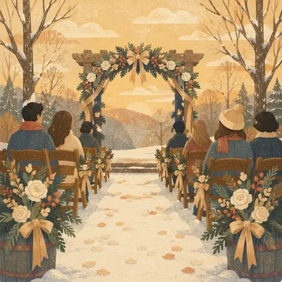 Outdoor Holiday Wedding Arch with Winter Florals