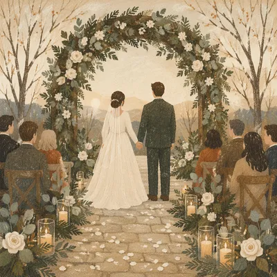 Outdoor Holiday Wedding Floral Arch Ceremony