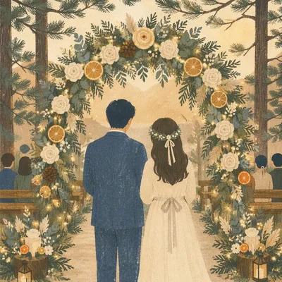 Outdoor Holiday Wedding Floral Arch Ceremony
