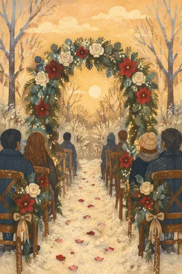 Outdoor Winter Wedding Floral Arch Ceremony