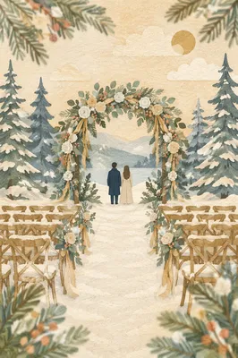 Outdoor Winter Wedding Floral Arch Ceremony