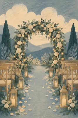 Outdoor Winter Wedding Floral Arch at Golden Hour