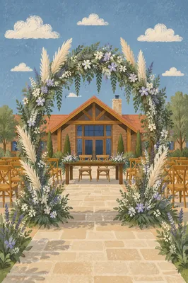 Rustic Outdoor Wedding Floral Arch Scene