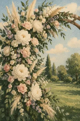 Outdoor Wedding Floral Arch in Romantic Light