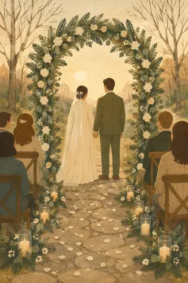 Outdoor Holiday Wedding Beneath Floral Arch
