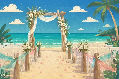 Tropical Beach Wedding Arch with White Flowers