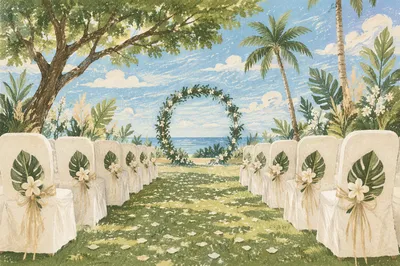 Tropical Outdoor Wedding Arch With Floral Aisle