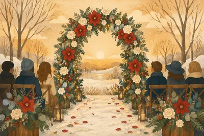 Outdoor Holiday Wedding Arch in Snow Garden