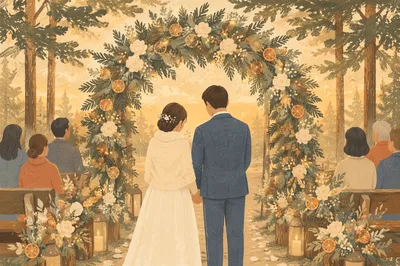 Holiday Wedding Floral Arch in Evergreen Garden