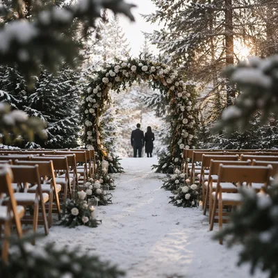 Outdoor Holiday Wedding Floral Arch Ceremony