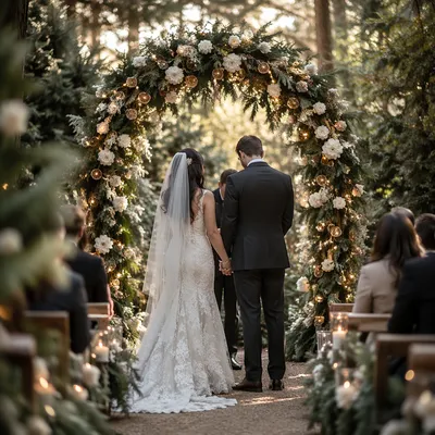 Holiday Evergreen Wedding Floral Arch Ceremony