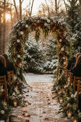 Outdoor Holiday Wedding Floral Arch Ceremony