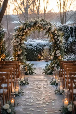 Outdoor Winter Wedding Floral Arch at Sunset