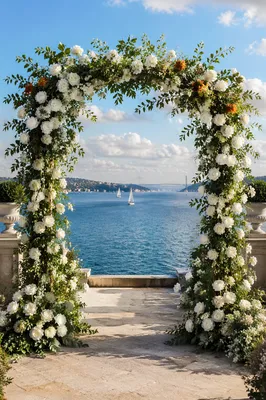 Outdoor Wedding Floral Arch by the Bay