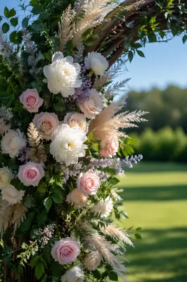 Outdoor Wedding Floral Arch in Soft Light