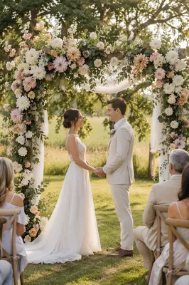Outdoor Wedding Ceremony Under Floral Arch