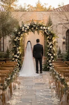 Outdoor Holiday Wedding Floral Arch Ceremony