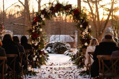 Outdoor Holiday Wedding Floral Arch Ceremony