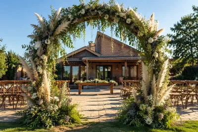 Outdoor Wedding Ceremony Floral Arch Scene