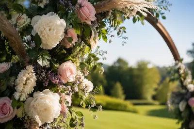 Romantic Outdoor Wedding Floral Arch Close-Up