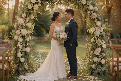Outdoor Wedding Ceremony Under Flower Arch