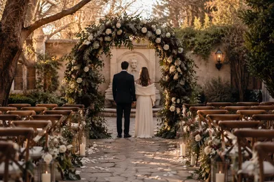 Outdoor Holiday Wedding Floral Arch Ceremony