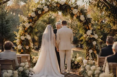 Outdoor Holiday Wedding Floral Arch Ceremony