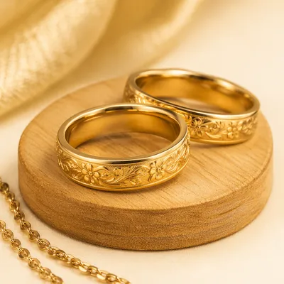 Elegant Gold Wedding Rings in Holiday Glow