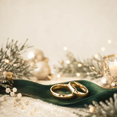Elegant Gold Wedding Rings Holiday Close-Up