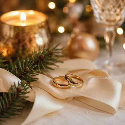 Elegant Gold Wedding Rings Holiday Close-Up