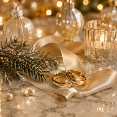 Elegant Gold Wedding Rings Holiday Close-Up