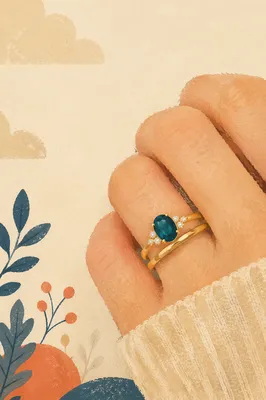 Elegant Gold Wedding Rings with Teal Gemstone