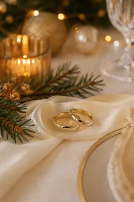 Elegant Gold Wedding Rings Holiday Close-Up