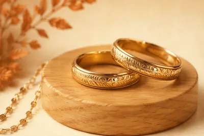 Elegant Gold Wedding Rings in Holiday Glow