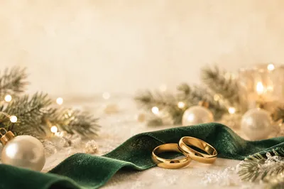 Elegant Gold Wedding Rings Holiday Close-Up