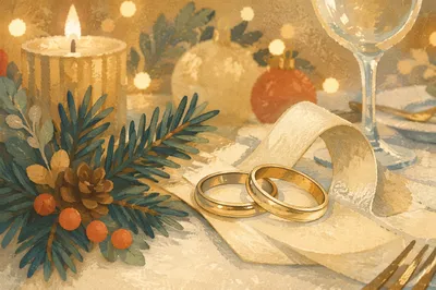 Elegant Gold Wedding Rings Holiday Close-Up