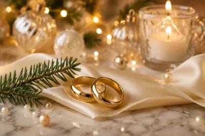 Elegant Gold Wedding Rings Holiday Close-Up