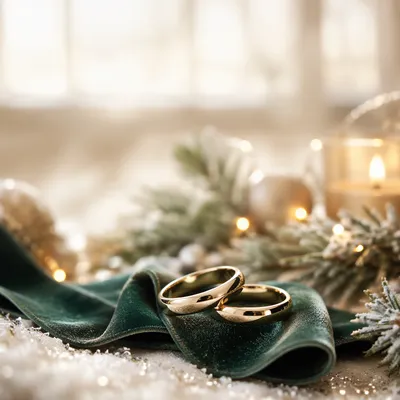 Elegant Gold Wedding Rings on Holiday Velvet