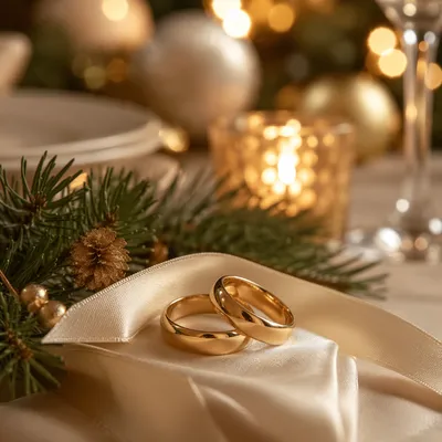 Elegant Gold Wedding Rings Holiday Close-Up