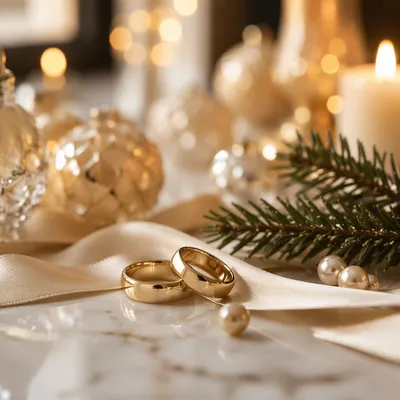 Elegant Gold Wedding Rings Holiday Close-Up