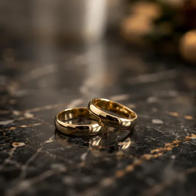 Elegant Gold Wedding Rings on Marble
