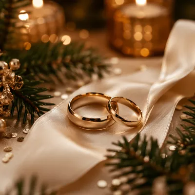Elegant Gold Wedding Rings Holiday Close-Up