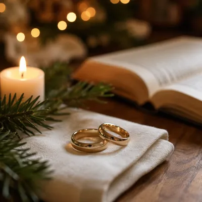 Gold Wedding Rings on Ivory Napkin